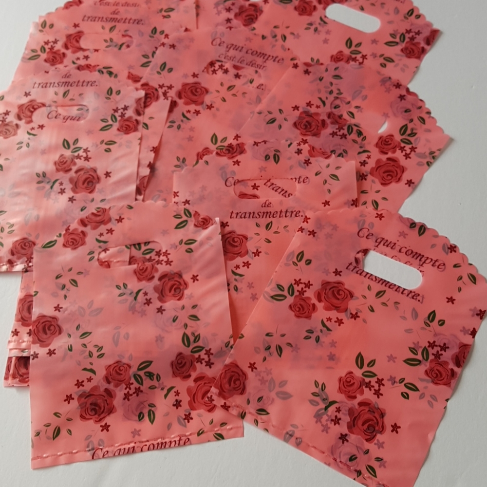 20 pcs Sacs avec poignée motif de roses Loot Bags Favor Bags (5.25"x5.60" in.)